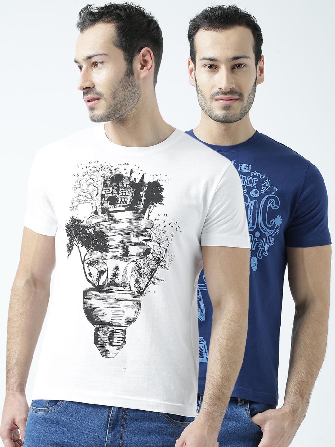 

Huetrap Men Pack of 2 Printed T-shirts, Navy blue
