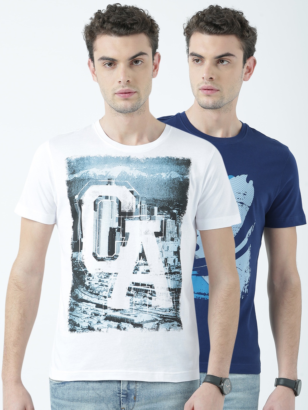 

Huetrap Men White Printed Round Neck T-shirt (Pack of 2)