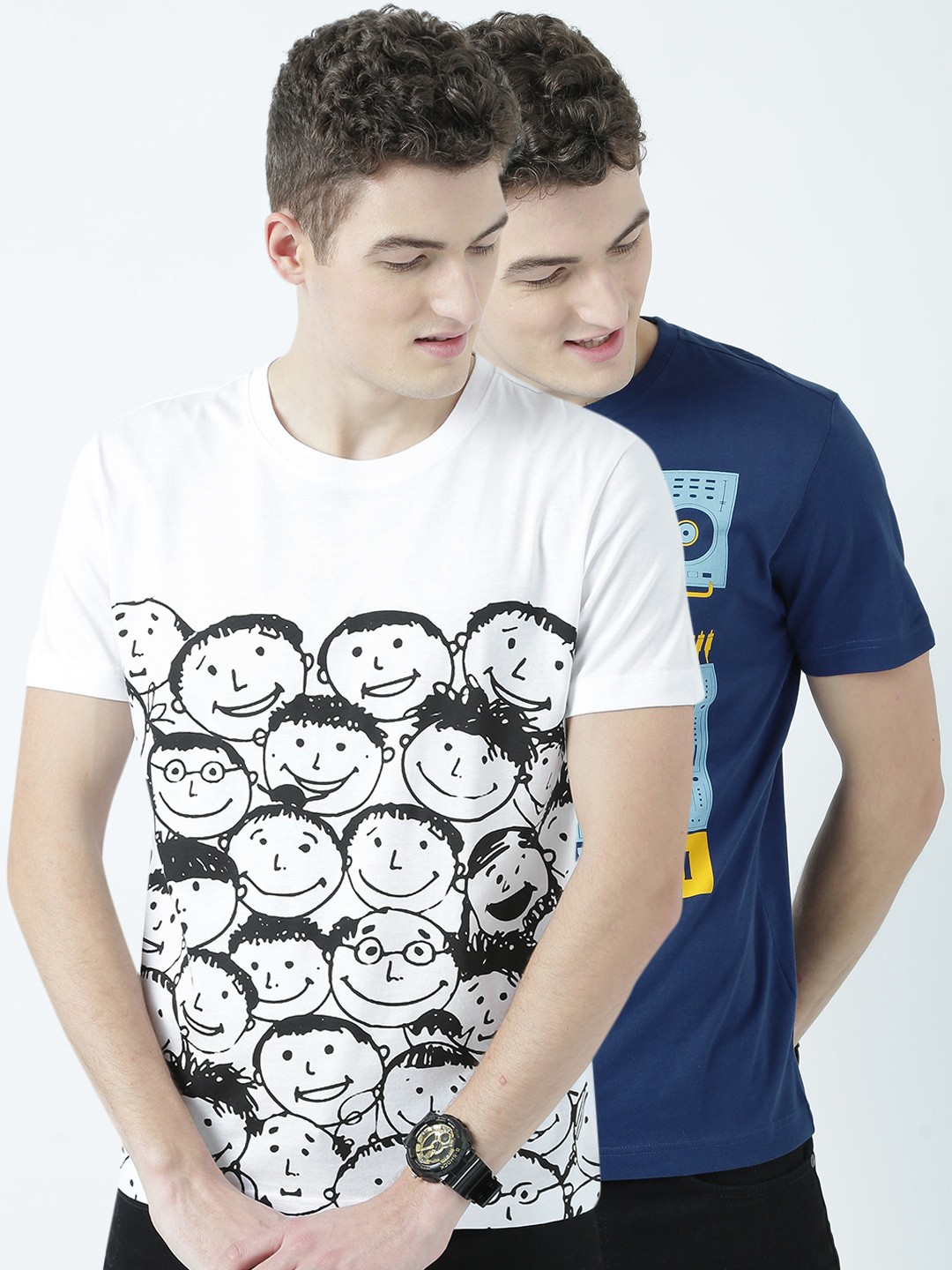 

Huetrap Men Pack of 2 Printed T-shirts, Navy blue