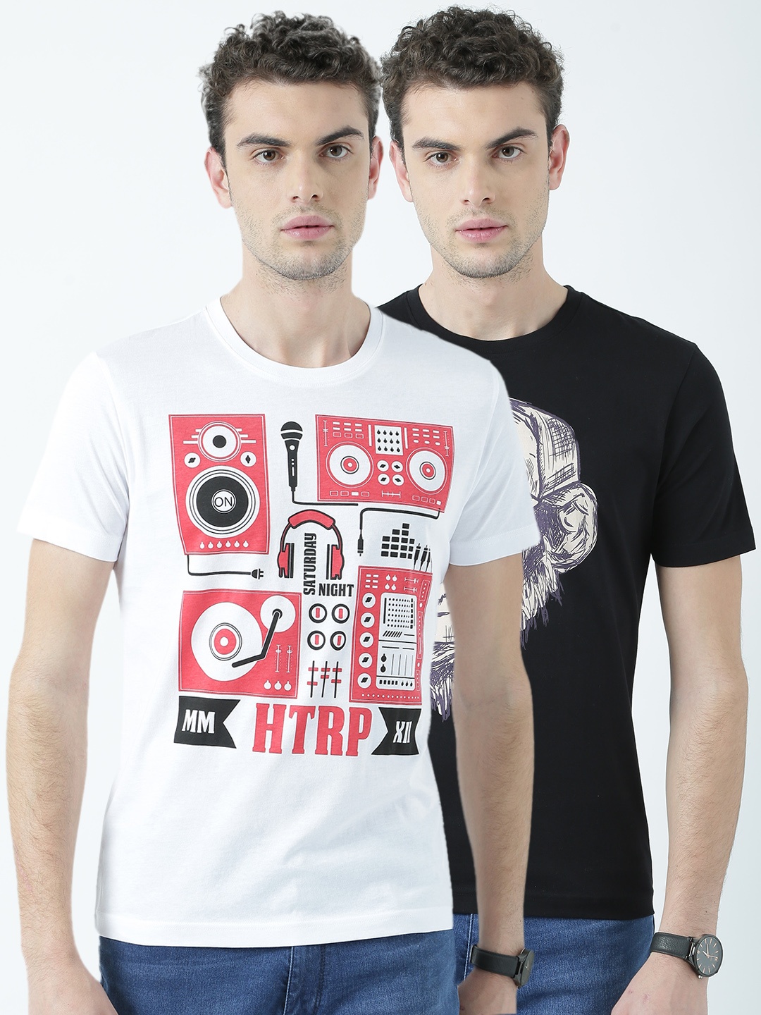 

Huetrap Men Pack of 2 Printed T-shirts, White