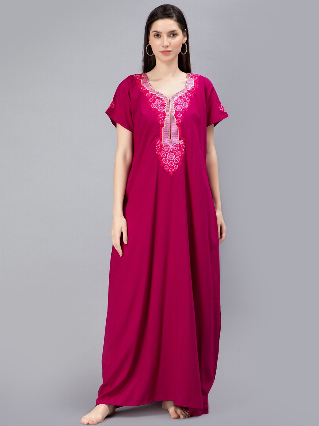 

NIGHTSPREE Embroidered Maxi Nightdress, Pink