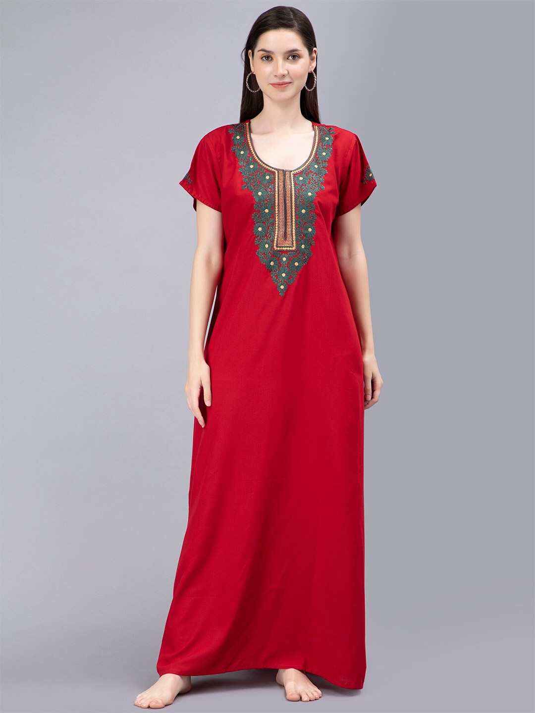 

NIGHTSPREE Embroidered Maxi Nightdress, Red