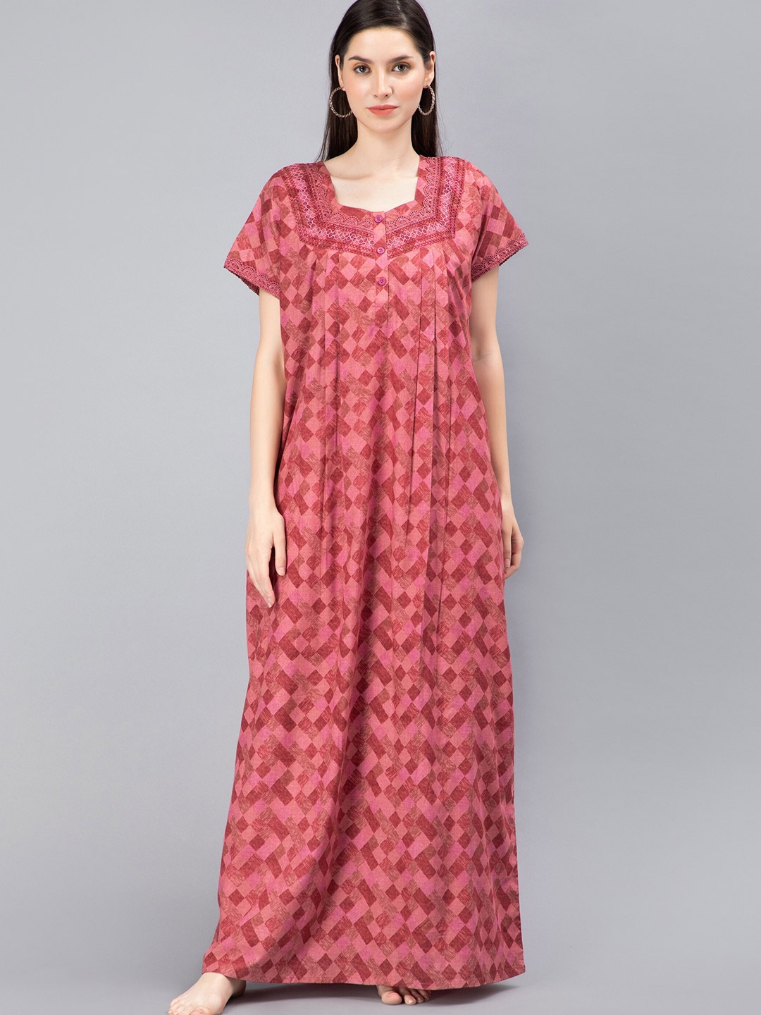 

NIGHTSPREE Geometric Printed Maxi Nightdress, Pink