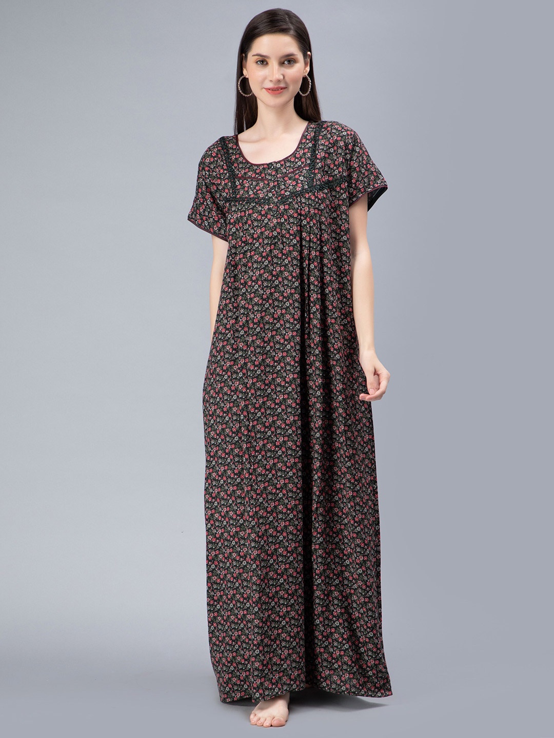 

NIGHTSPREE Floral Printed Maxi Nightdress, Green