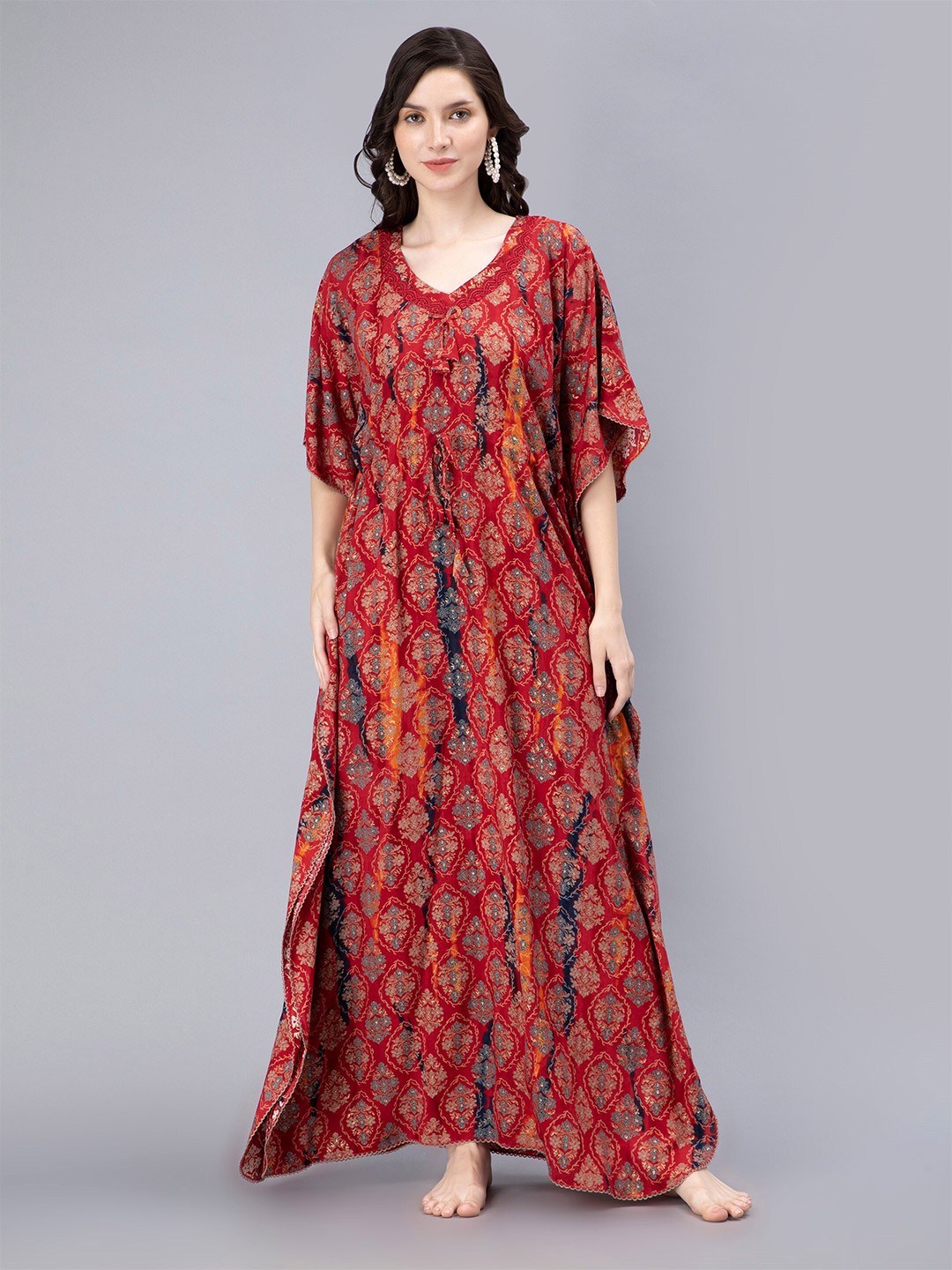 

NIGHTSPREE Floral Printed Maxi Nightdress, Red