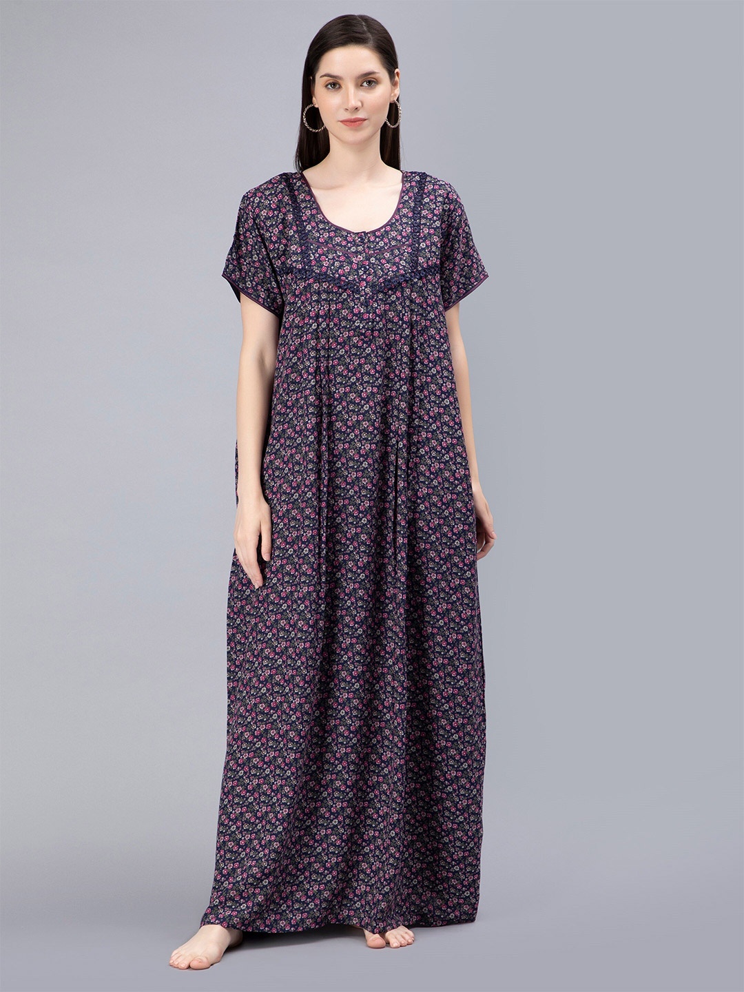 

NIGHTSPREE Floral Printed Maxi Nightdress, Navy blue
