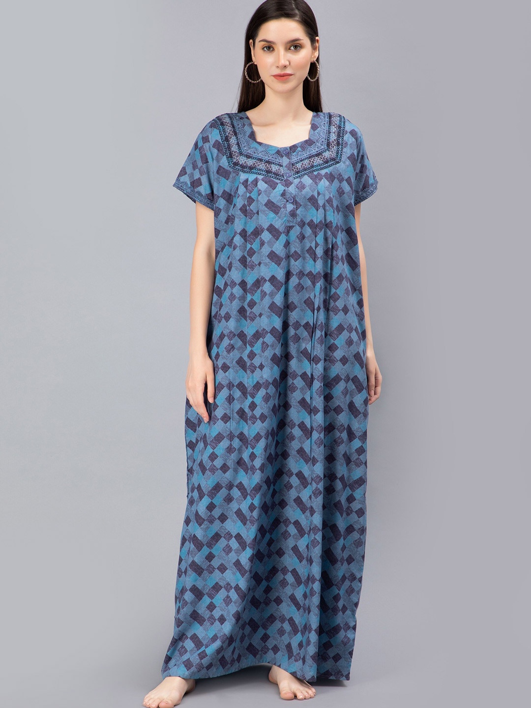 

NIGHTSPREE Geometric Printed Maxi Nightdress, Blue