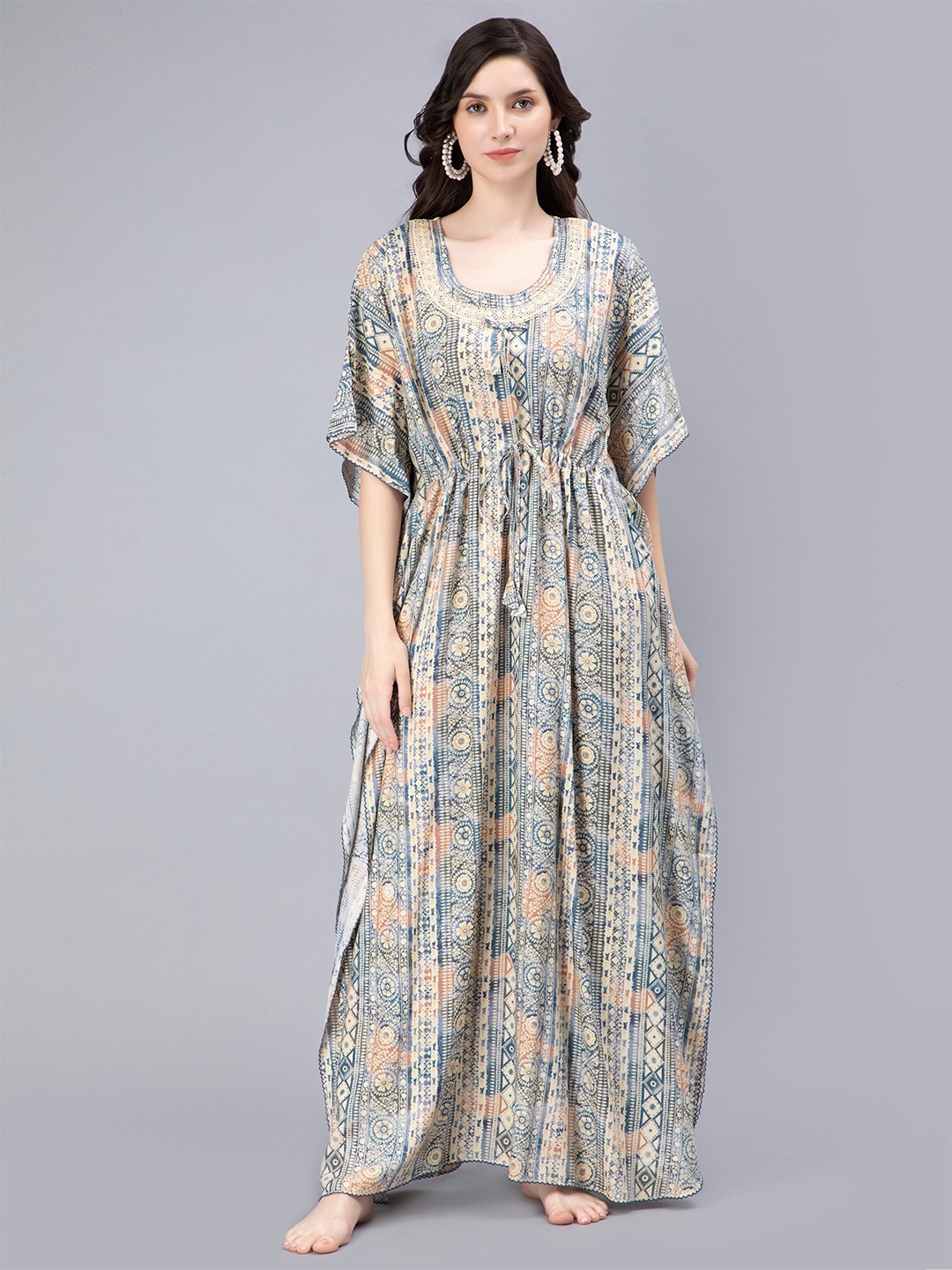 

NIGHTSPREE Ethnic Motifs Printed Maxi Nightdress, Blue