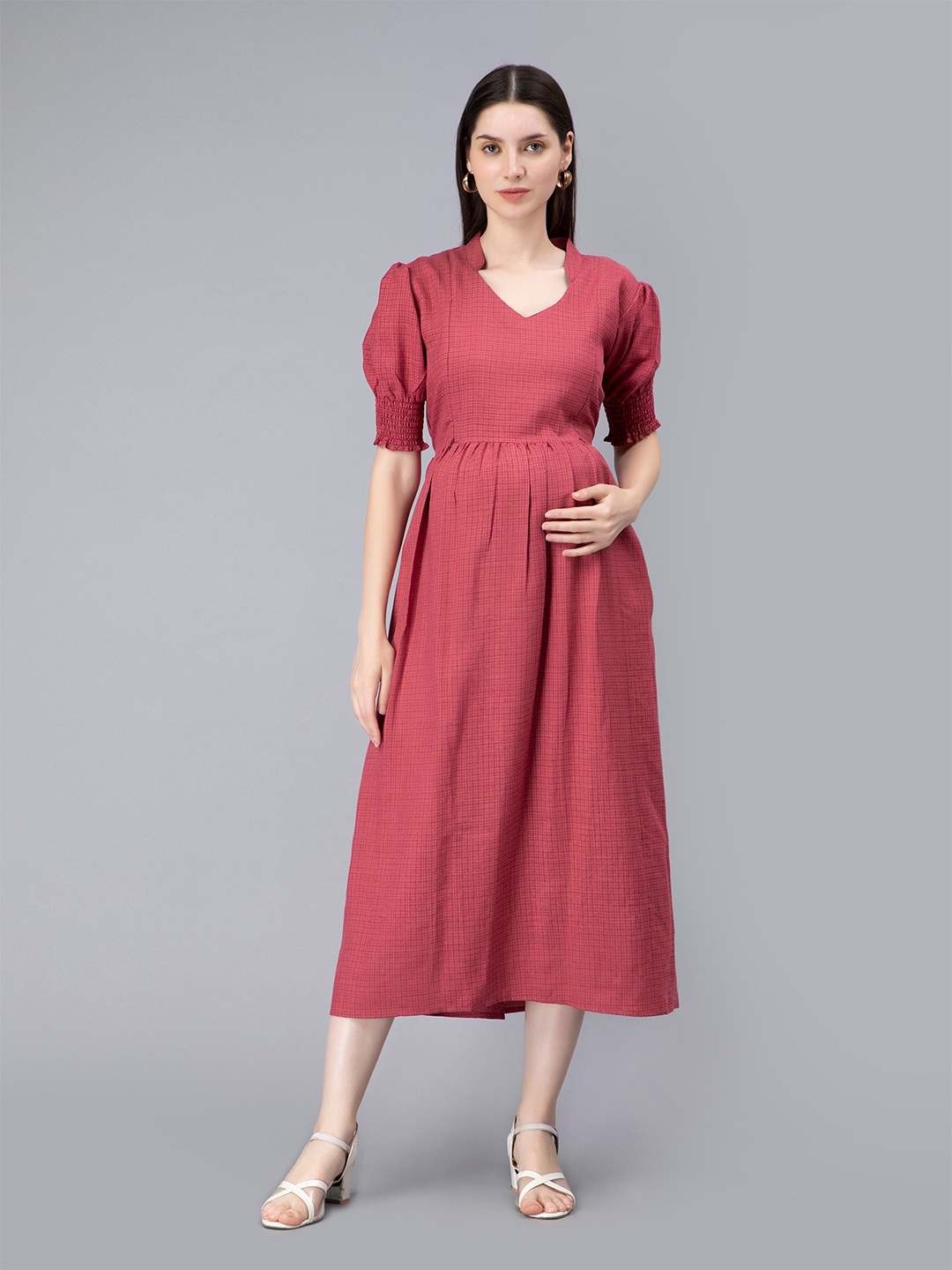 

NIGHTSPREE A-Line Midi Maternity Feeding Dress, Pink