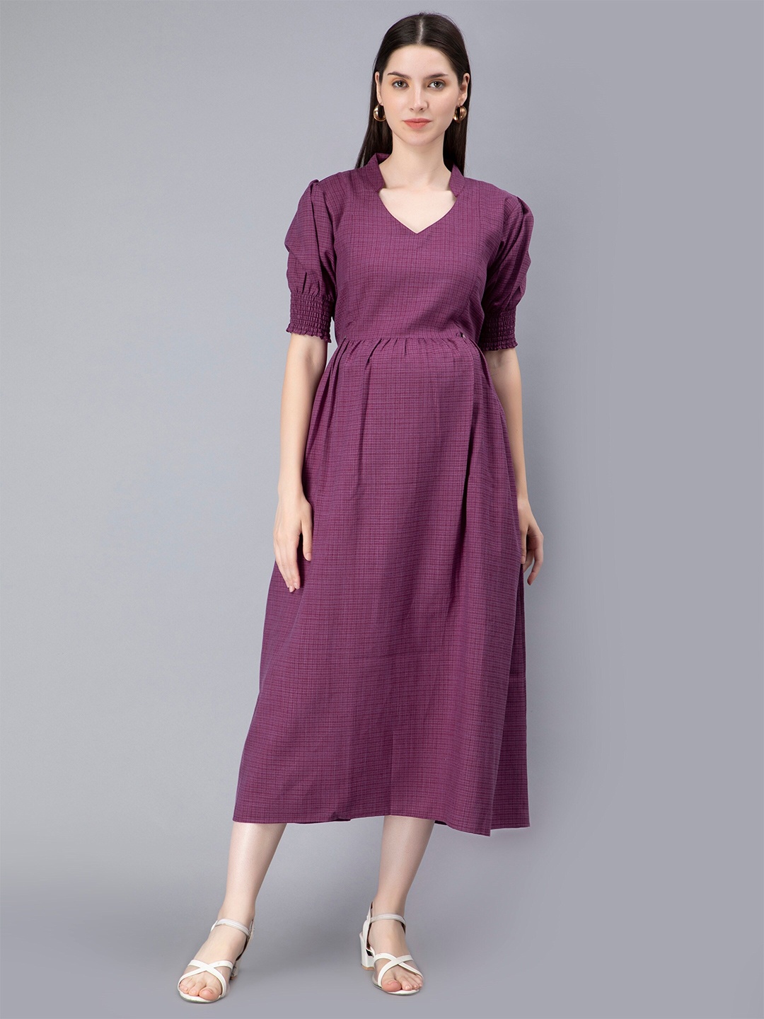 

NIGHTSPREE Maternity Feeding Fit & Flare Midi Dress, Purple