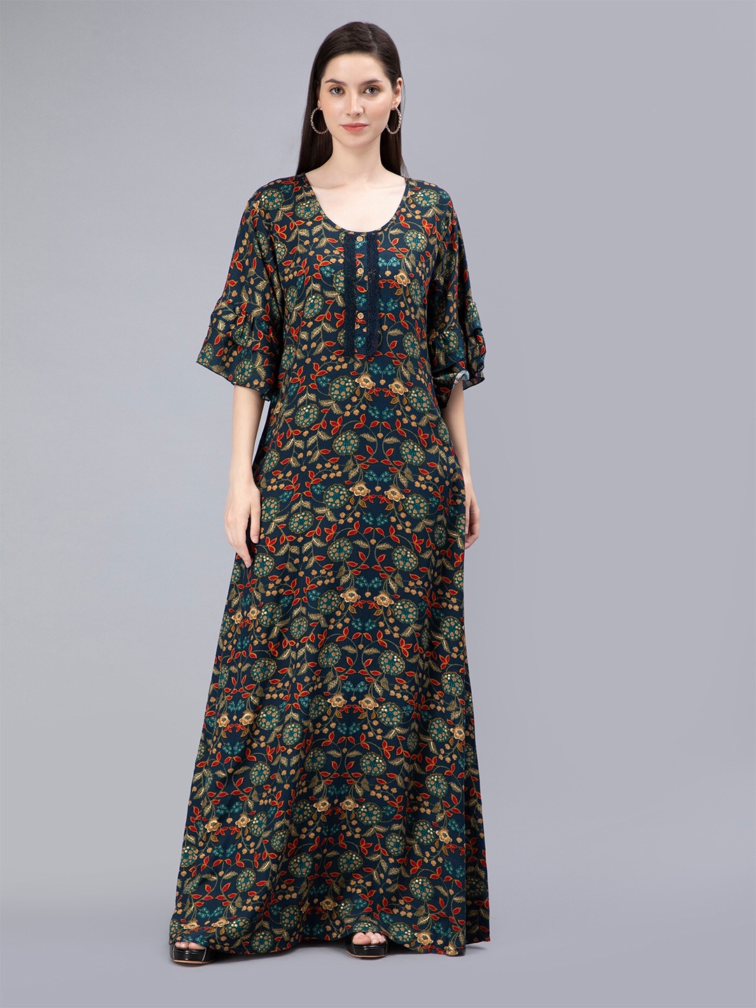 

NIGHTSPREE Floral Printed Maxi Nightdress, Blue