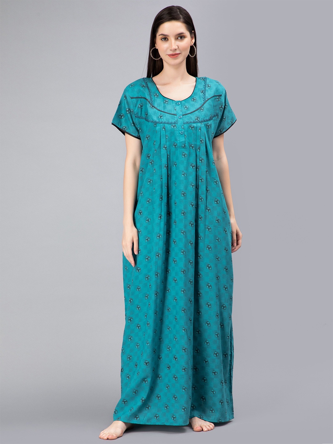 

NIGHTSPREE Printed Pure Cotton Maxi Nightdress, Blue