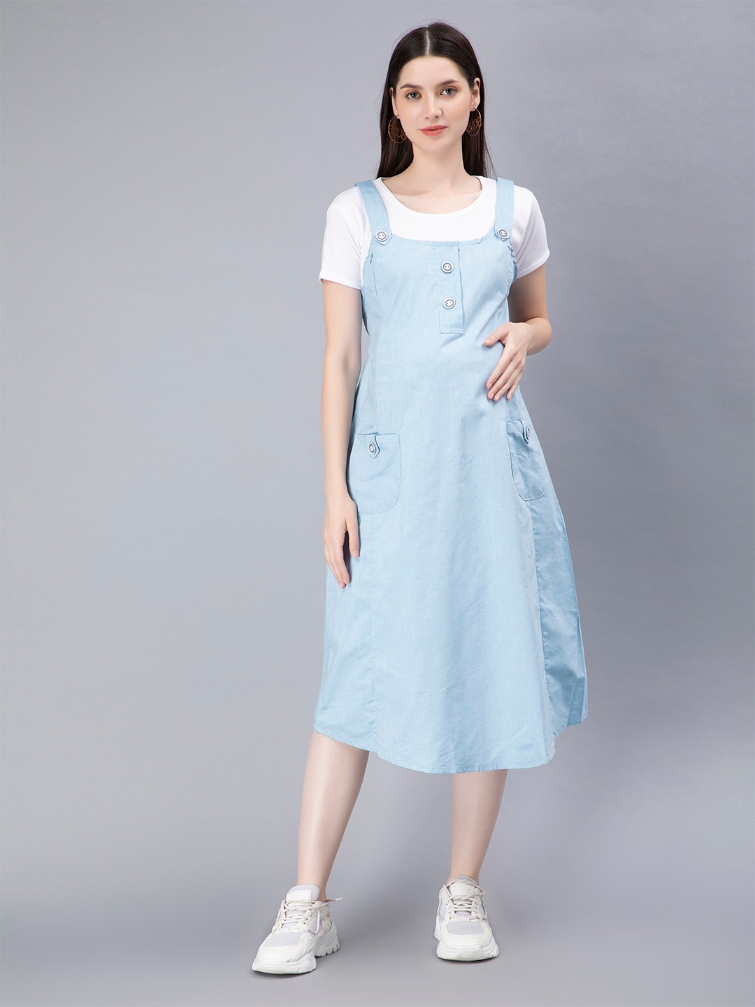 

NIGHTSPREE Blue Maternity Pinafore Midi Dress