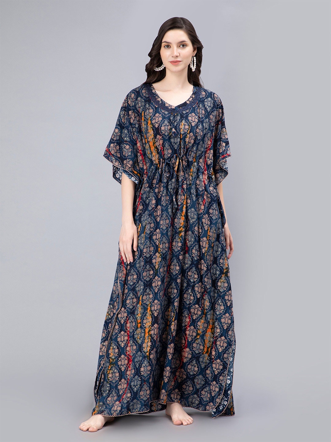 

NIGHTSPREE Floral Printed Kaftan Maxi Dress, Navy blue