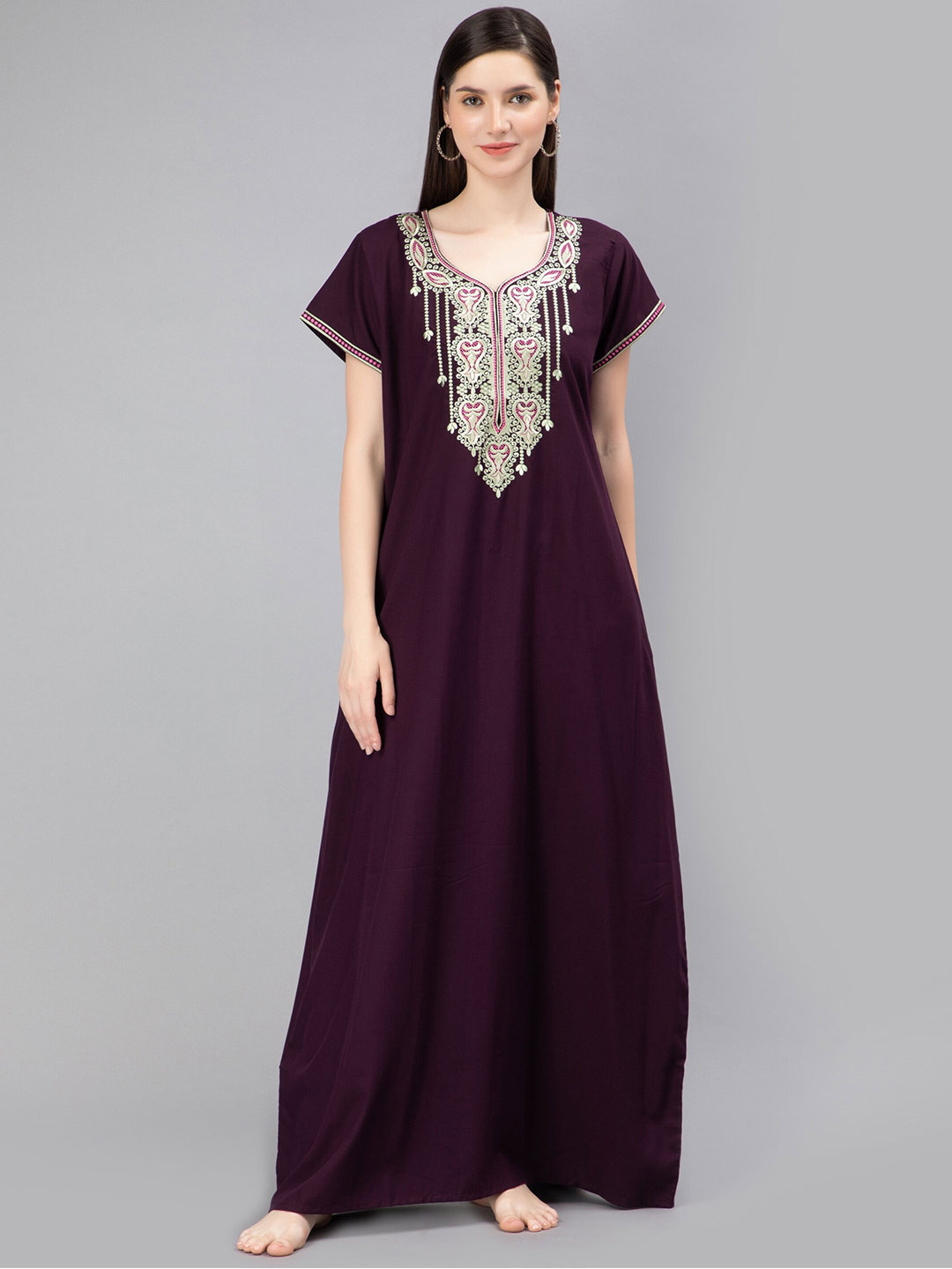 

NIGHTSPREE Embroidered Maxi Nightdress, Purple