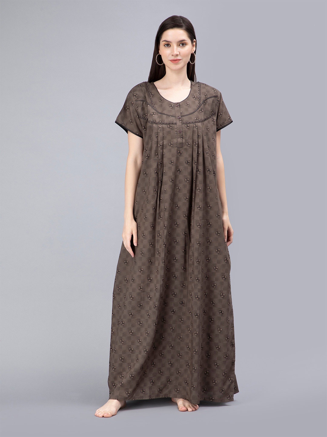 

NIGHTSPREE Floral Printed Maxi Nightdress, Brown