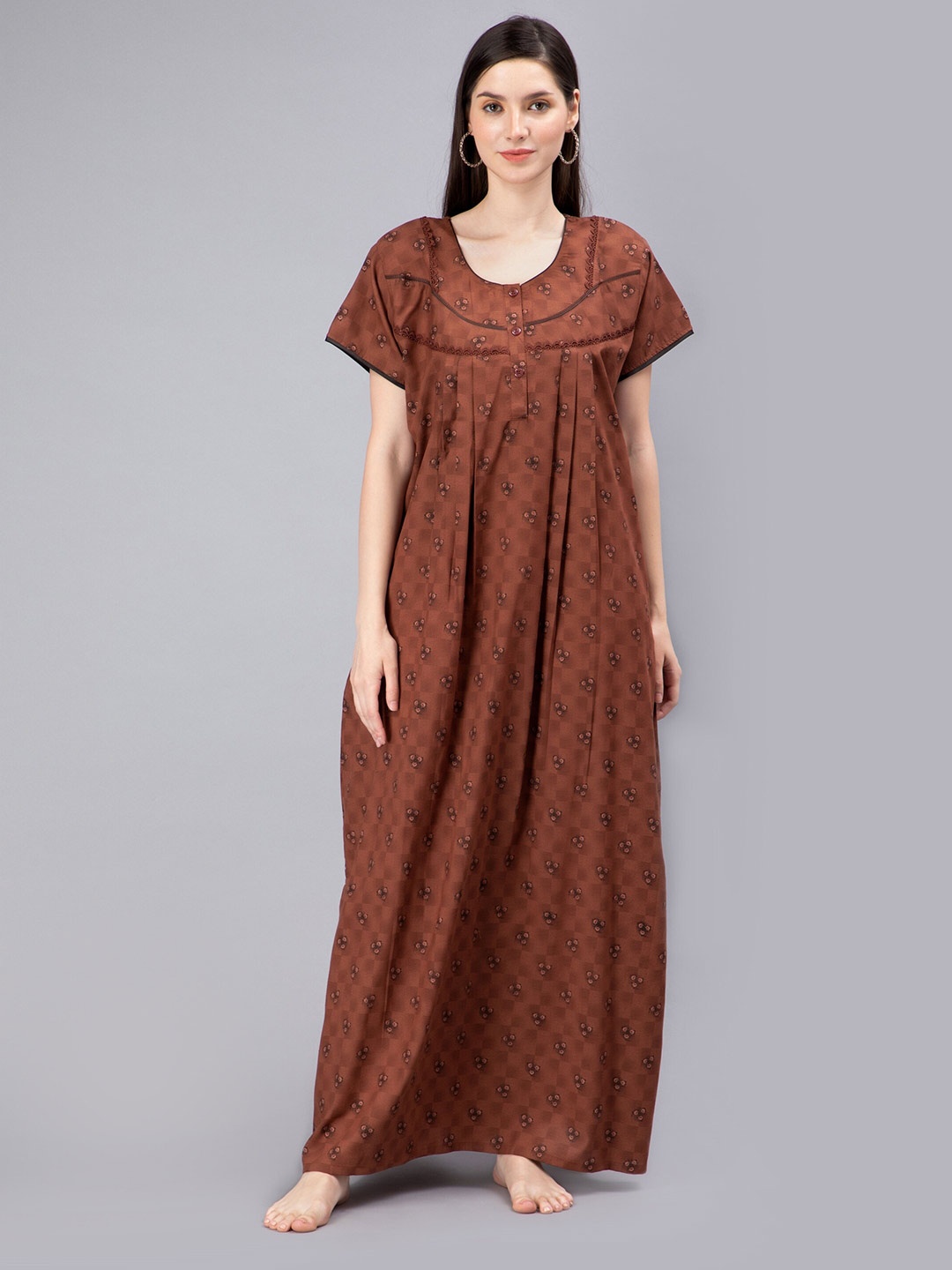 

NIGHTSPREE Floral Printed Maxi Nightdress, Brown