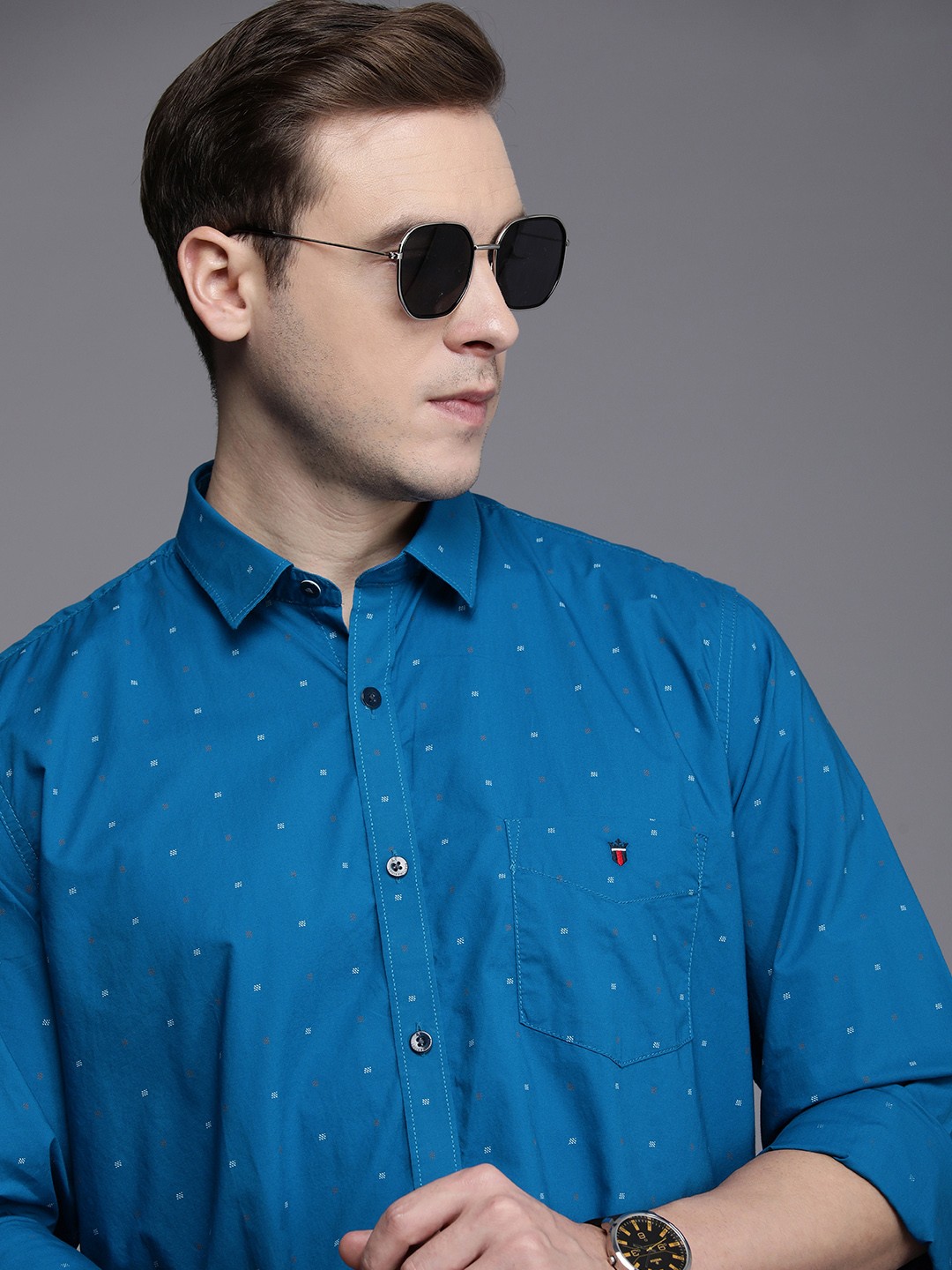 

Louis Philippe Sport Slim Fit Printed Pure Cotton Casual Shirt, Blue
