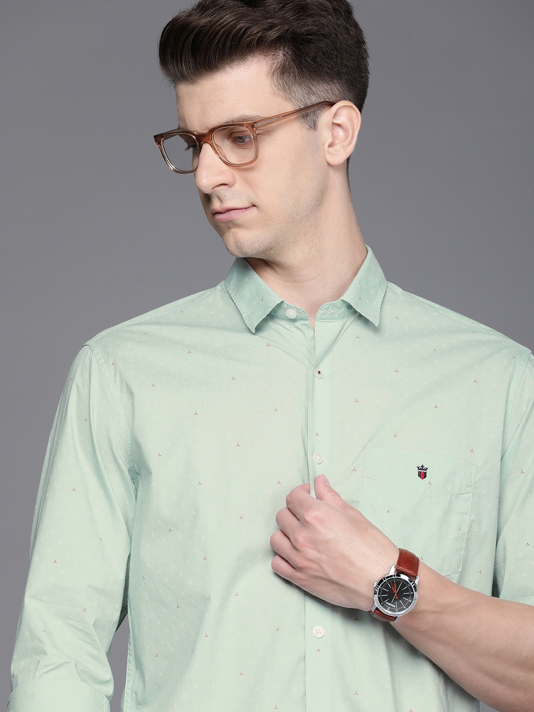 

Louis Philippe Sport Slim Fit Opaque Printed Casual Shirt, Olive