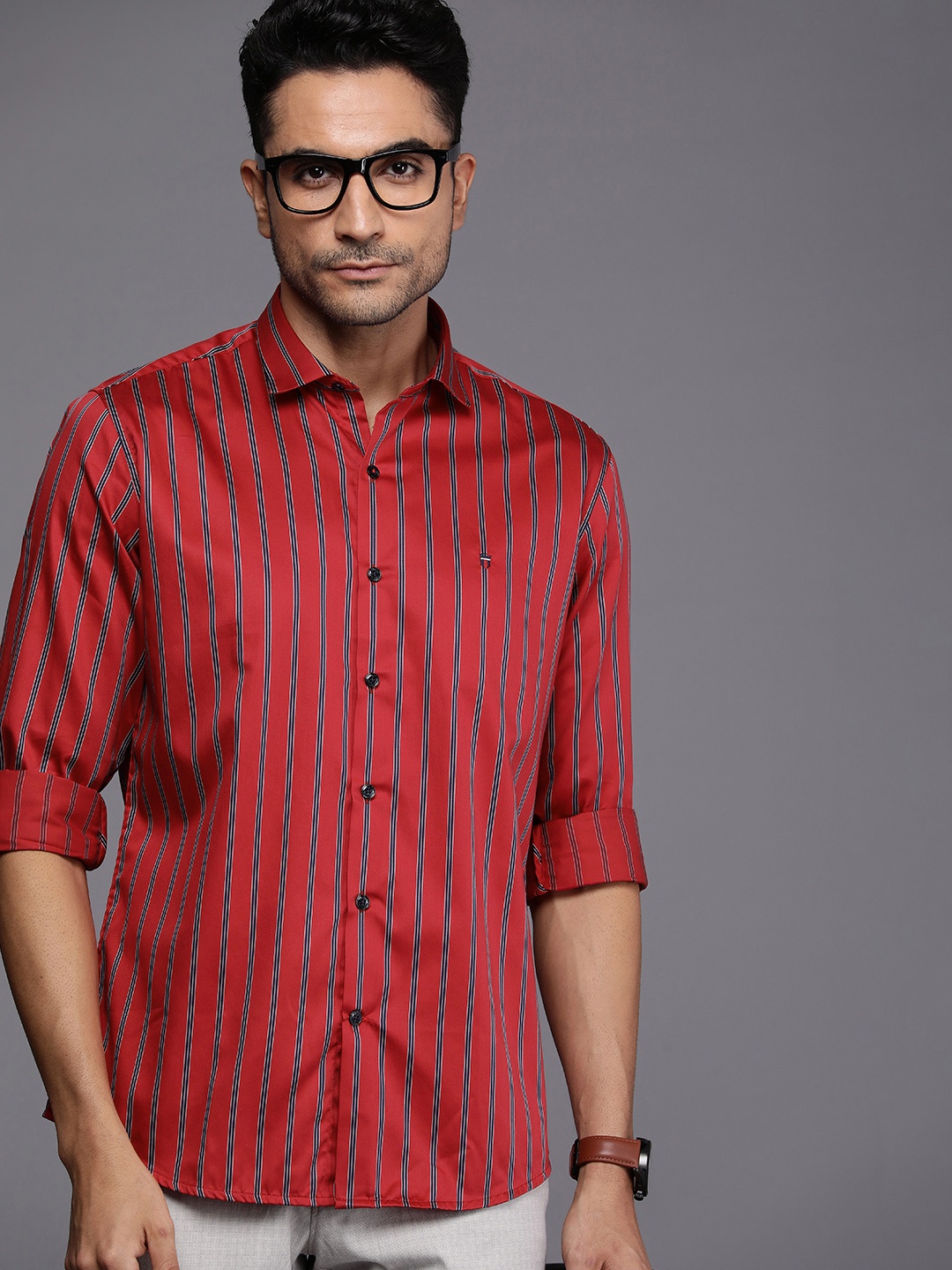 

Louis Philippe Sport Pure Cotton Slim Fit Striped Casual Shirt, Red