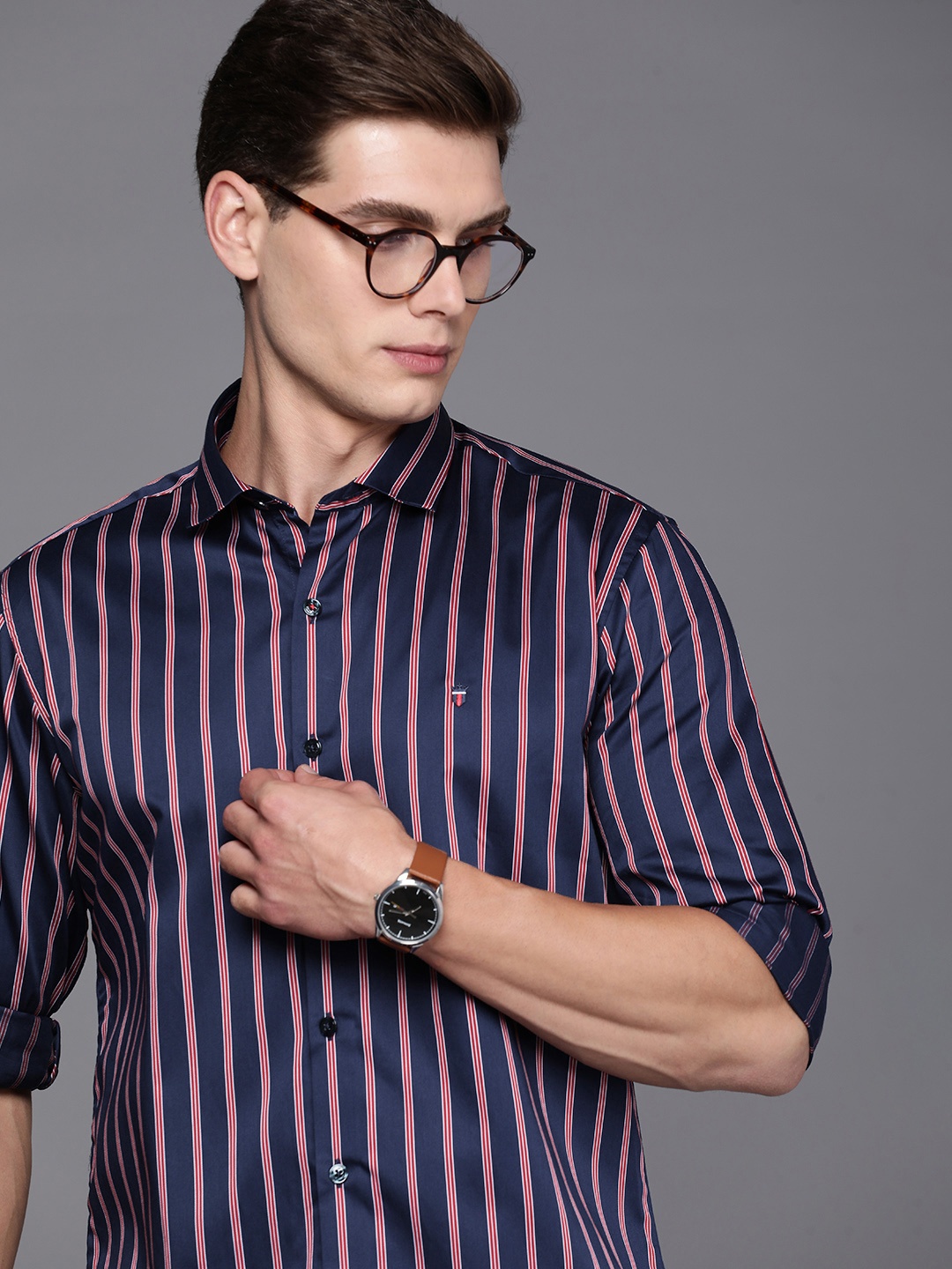 

Louis Philippe Sport Slim Fit Pure Cotton Striped Casual Shirt, Navy blue