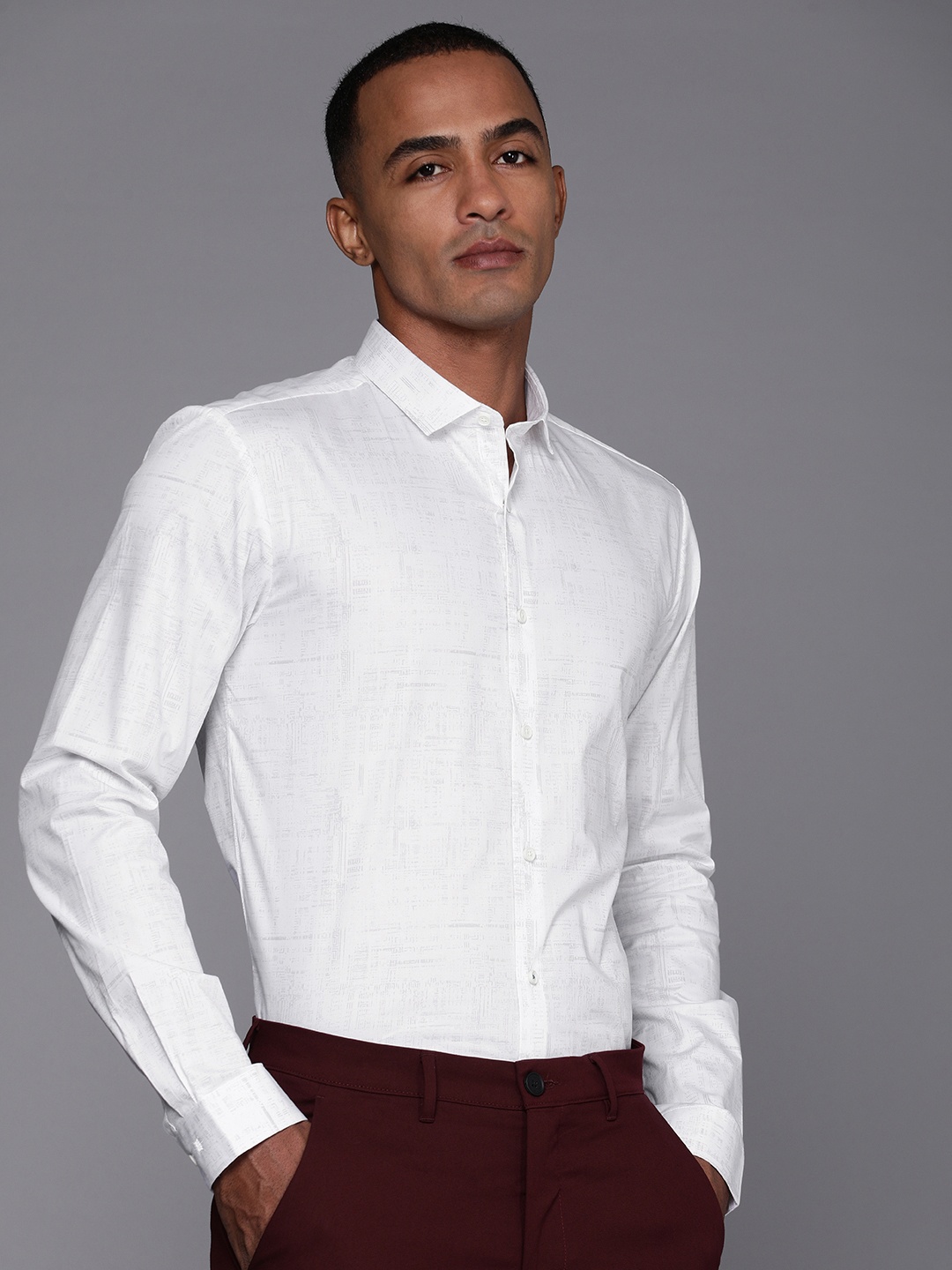 

Louis Philippe Ath.Work Slim Fit Abstract Printed Formal Shirt, White