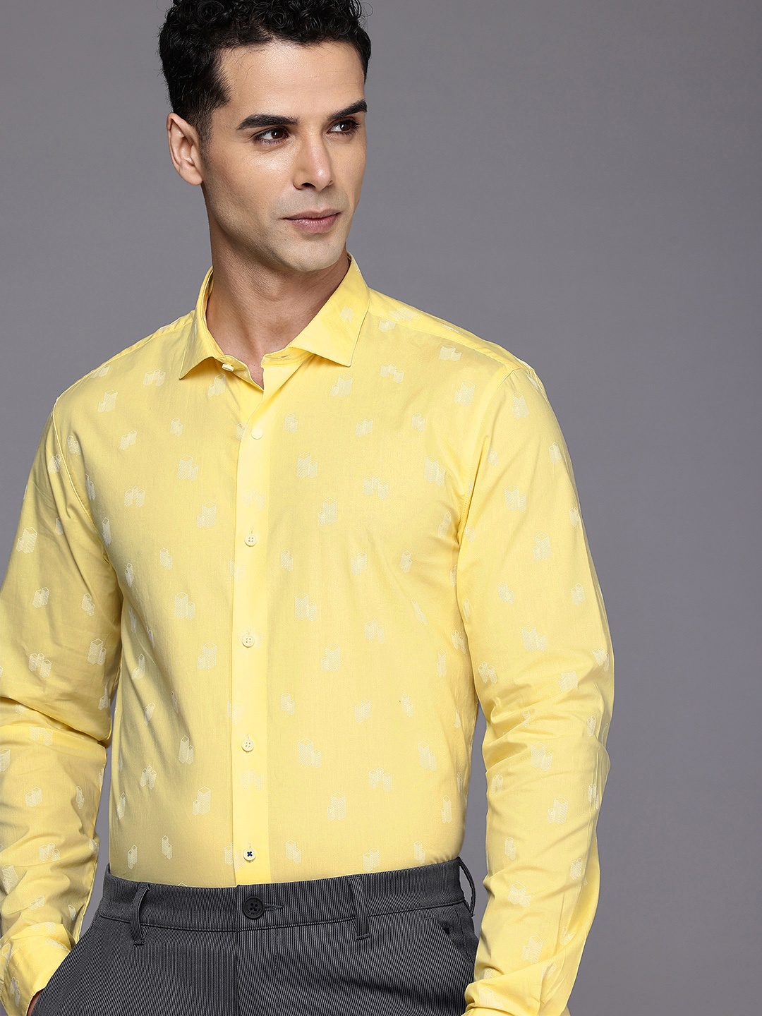 

Louis Philippe Sport Super Slim Fit Opaque Printed Formal Shirt, Yellow