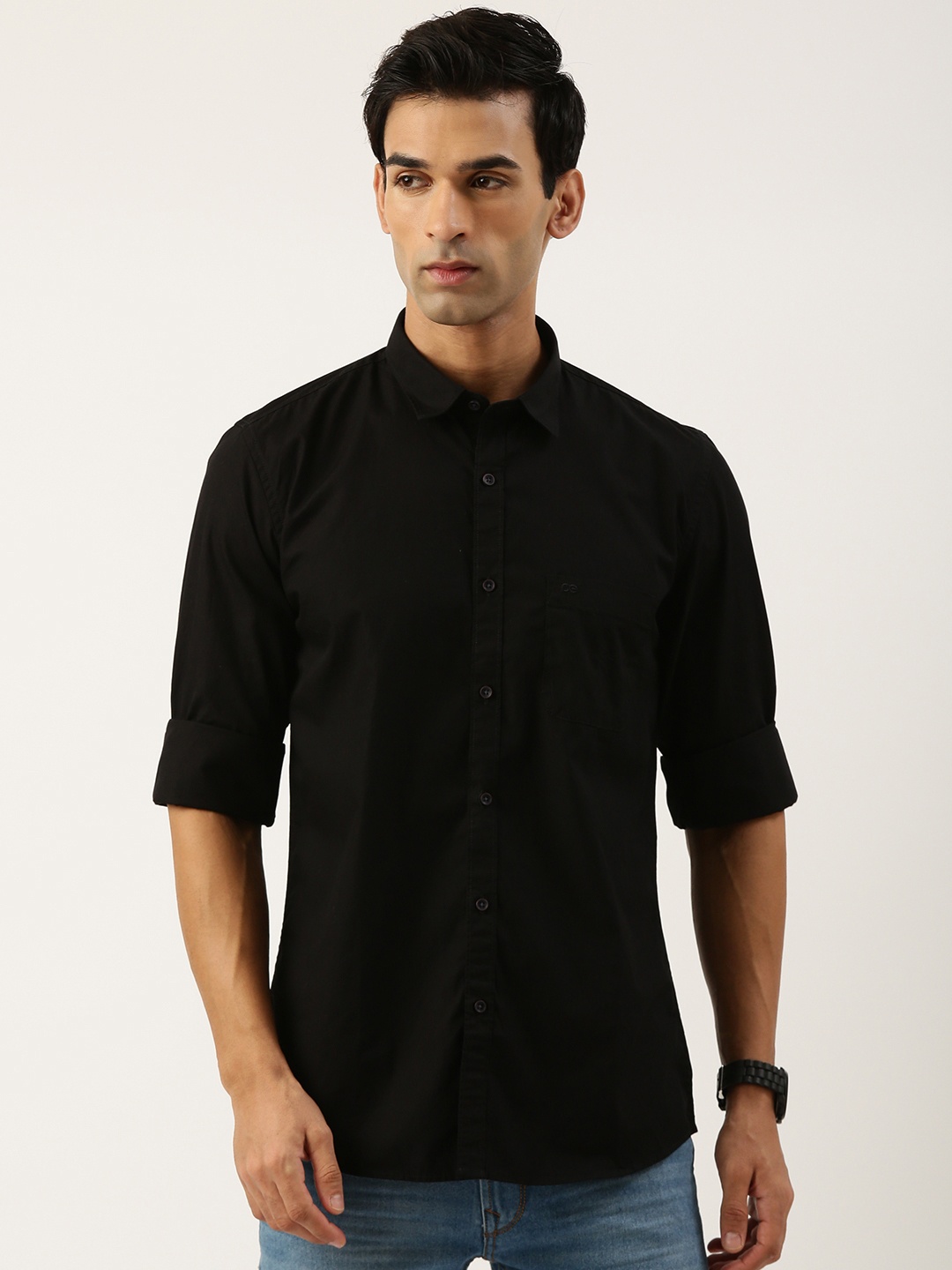 

Peter England Men Slim Fit Opaque Cotton Casual Shirt, Black