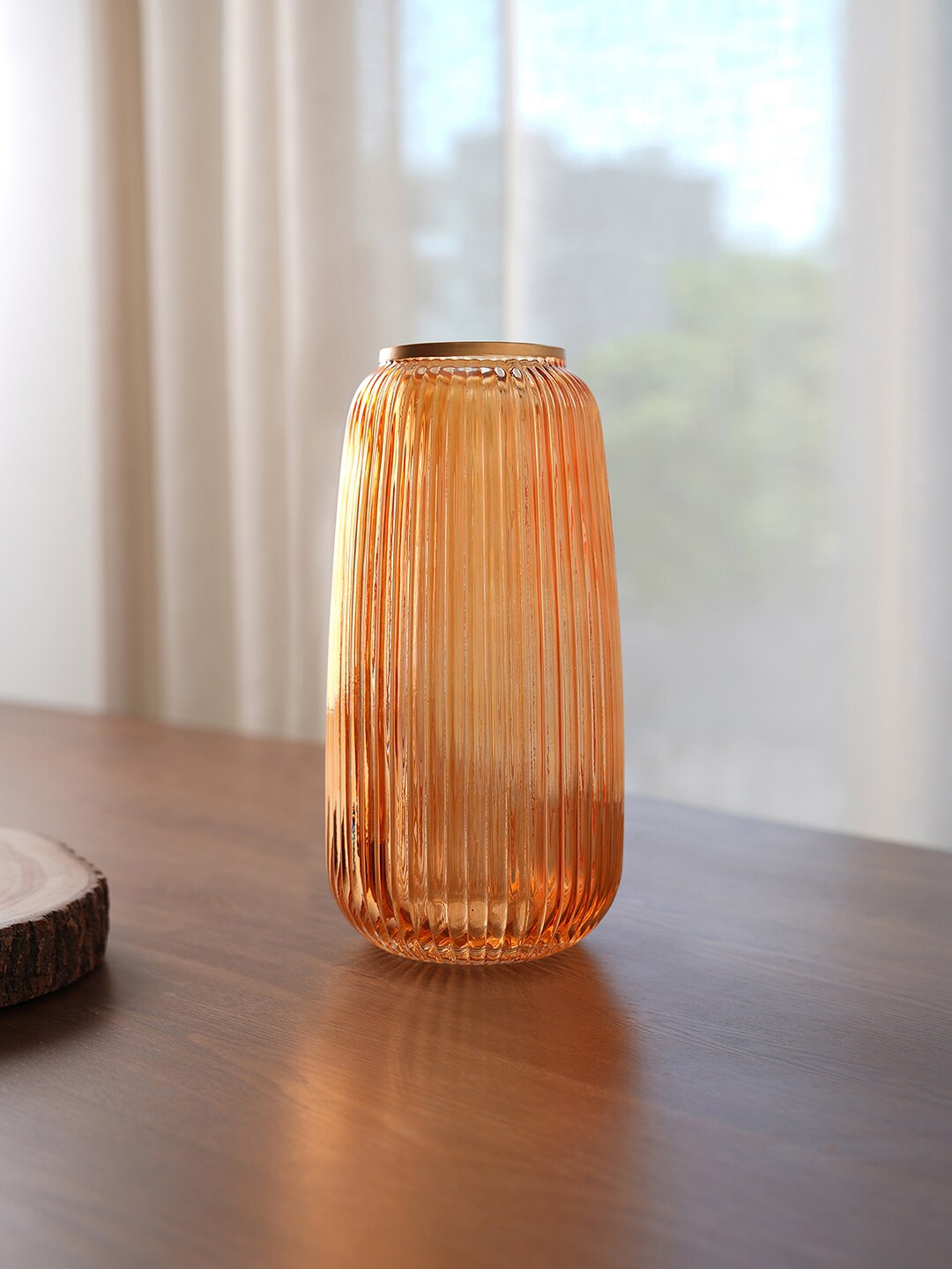 

Pure Home and Living Orange Ribbed Glass Vase