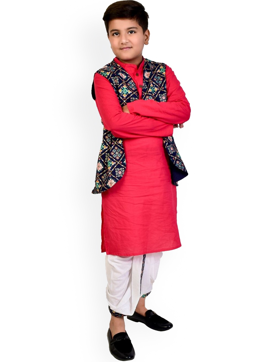 

BAESD Boys Pure Cotton Kurta With Dhoti Pants & Waistcoat, Red