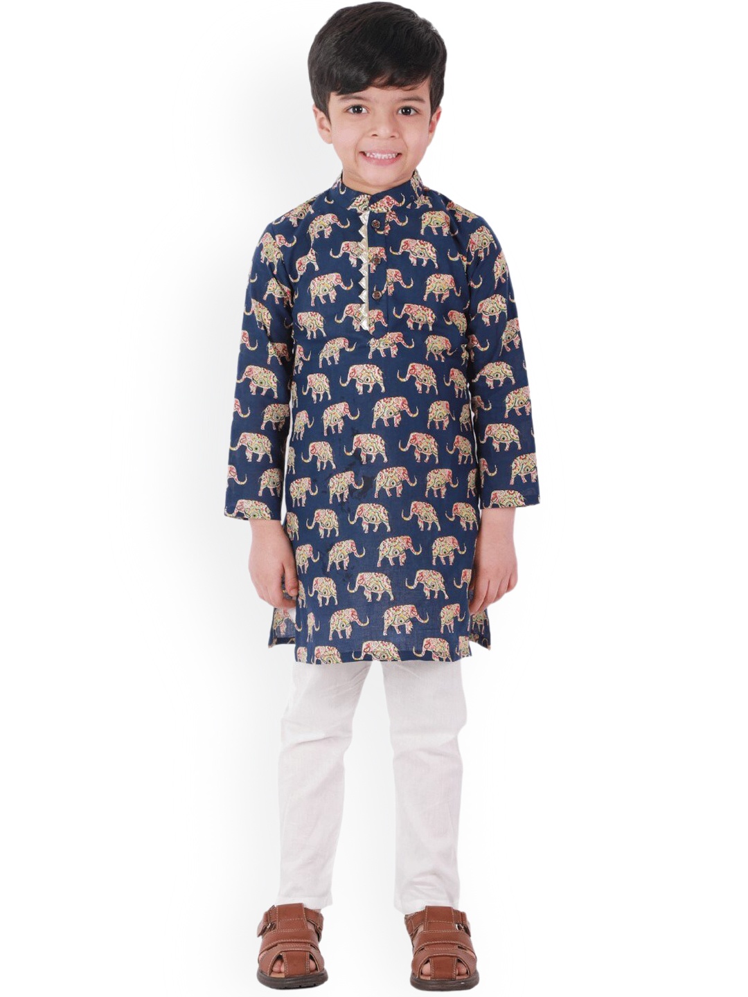 

BAESD Boys Ethnic Motifs Printed Pure Cotton Kurta With Pyjamas, Blue