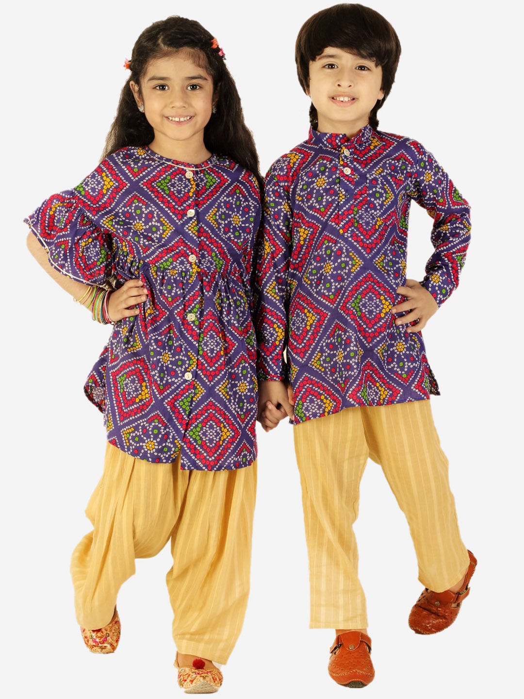 

BAESD Boys Ethnic Motifs Printed Pure Cotton Kurti with Pyjamas, Purple