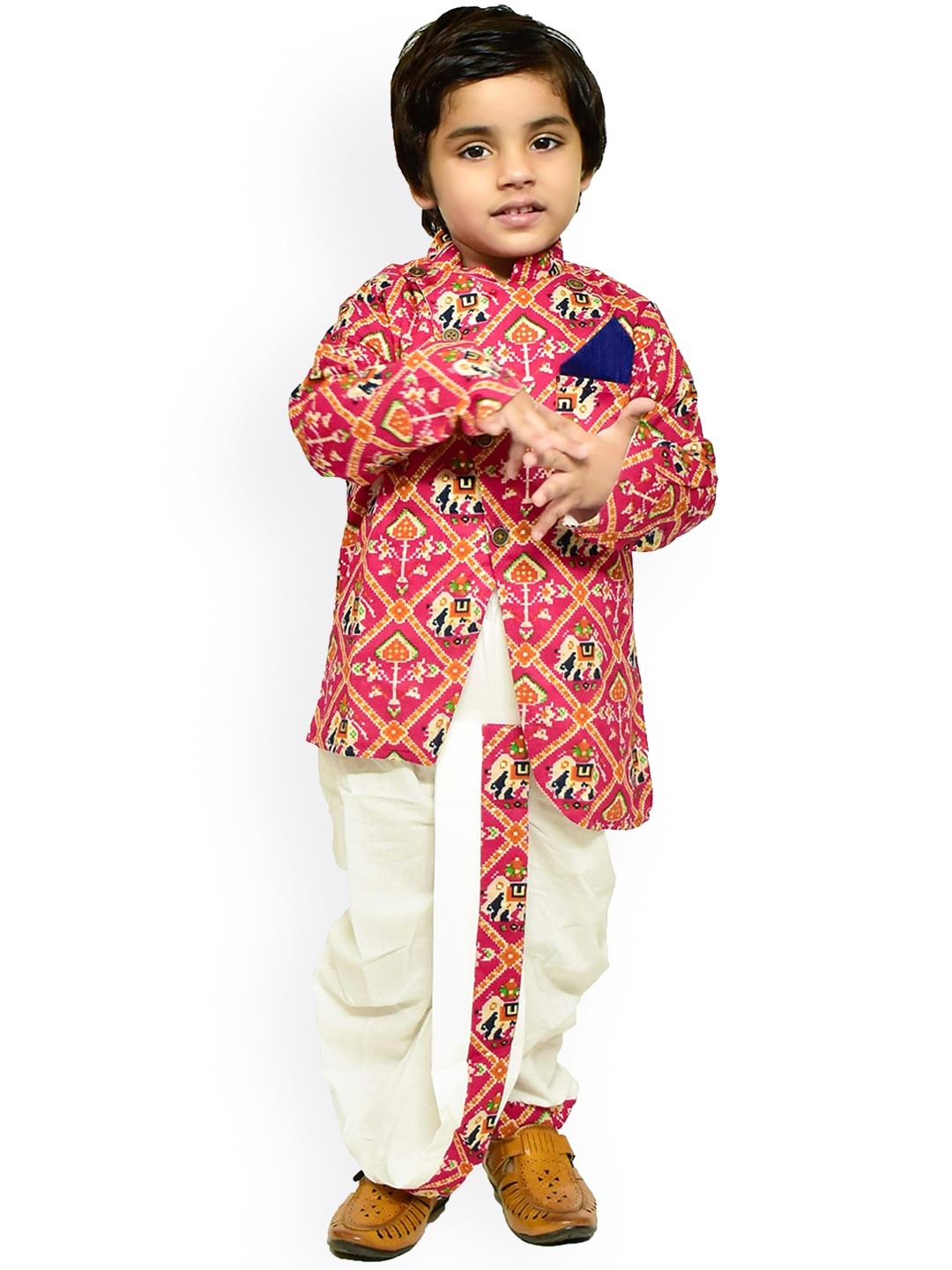 

BAESD Boys Ethnic Motifs Printed Regular Pure Cotton Kurta With Dhoti Pants, Pink