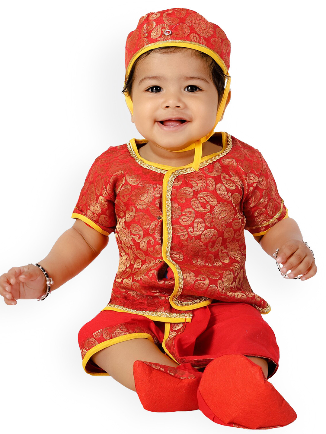 

BAESD Boys Paisley Woven Design Regular Kurti With Dhoti Pants, Red