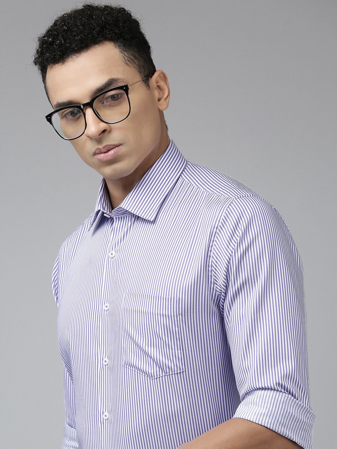 

Van Heusen Men Slim Fit Vertical Striped Pure Cotton Formal Shirt, Purple