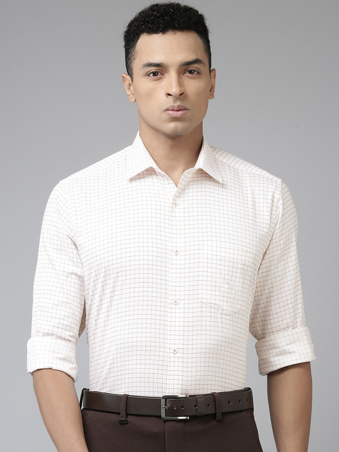 

Van Heusen Men Grid Tattersall Checked Cotton Formal Shirt, White