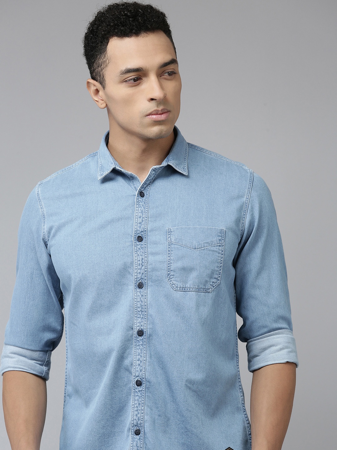 

VAN HEUSEN DENIM LABS Men Slim Fit Opaque Cotton Denim Casual Shirt, Blue