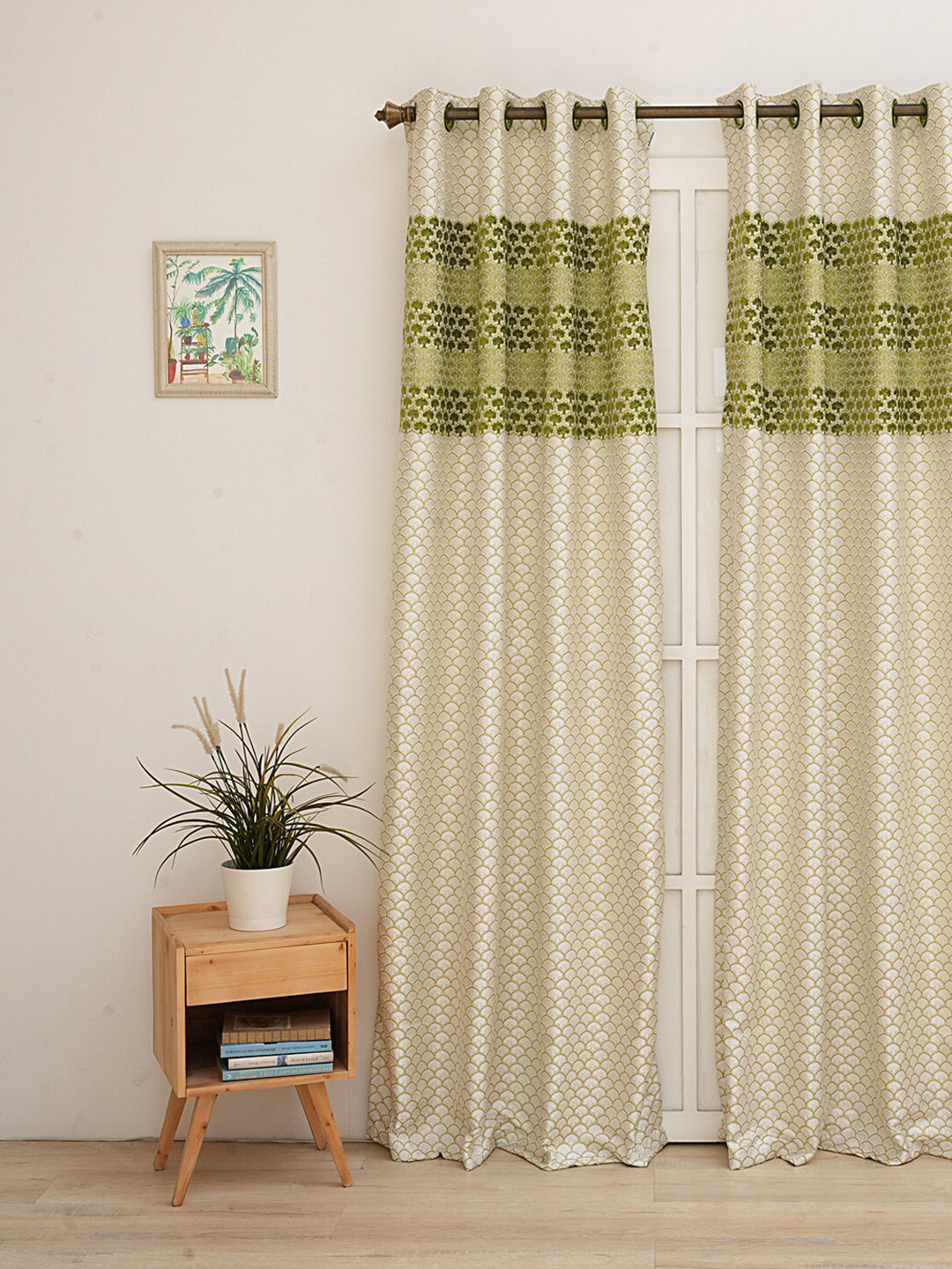 

Ariana Green & Off White Floral Printed Room Darkening Long Door Curtain