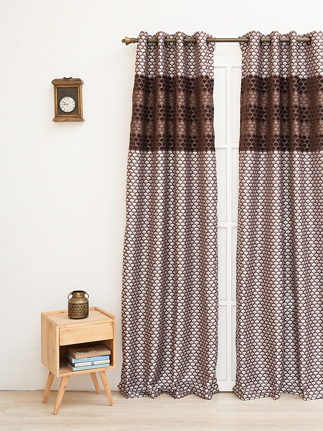 

Ariana Coffee Brown & White Floral Printed Room Darkening Long Door Curtain