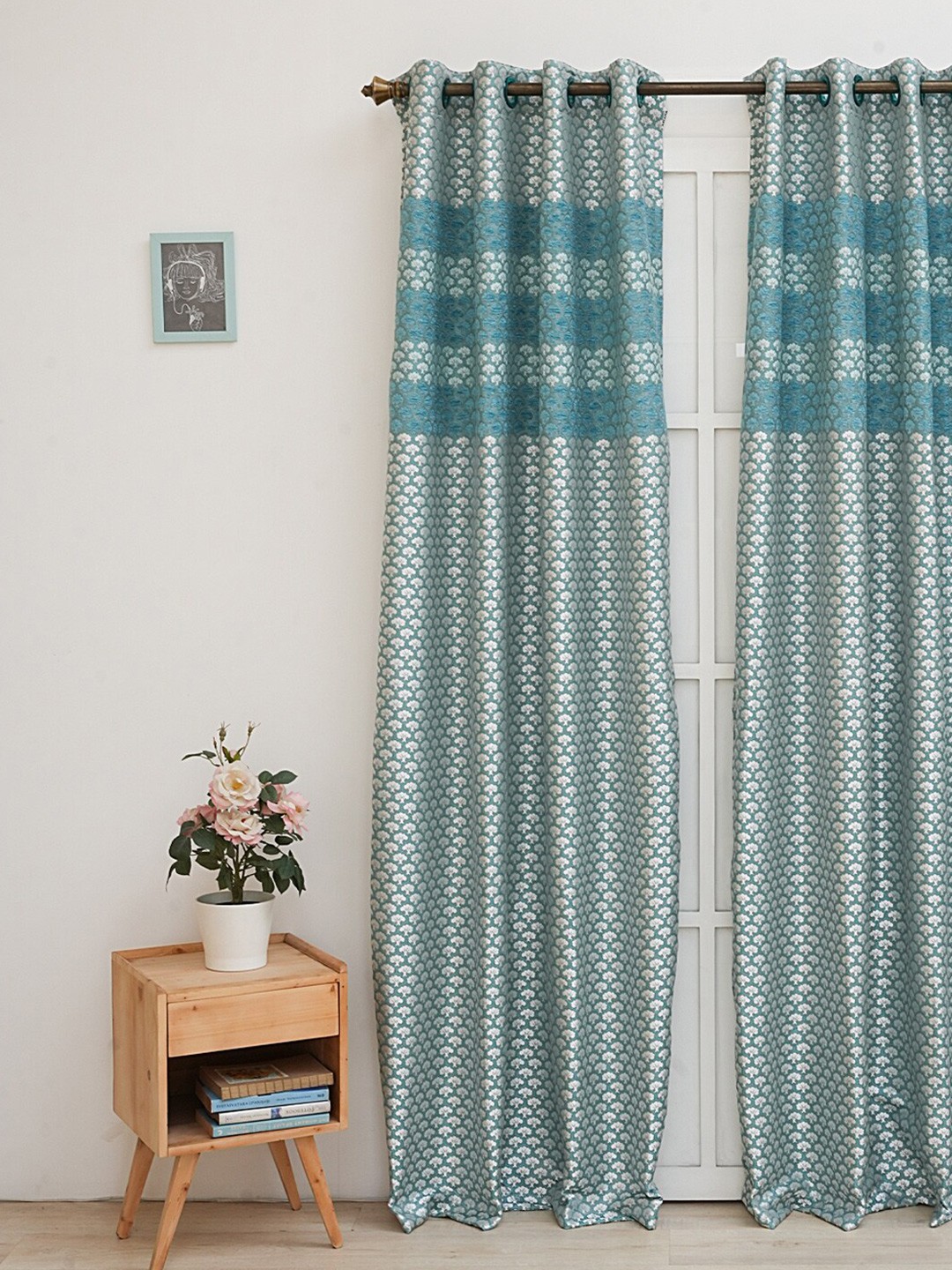 

Ariana Blue & White Ethnic Motifs Room Darkening Long Door Curtain