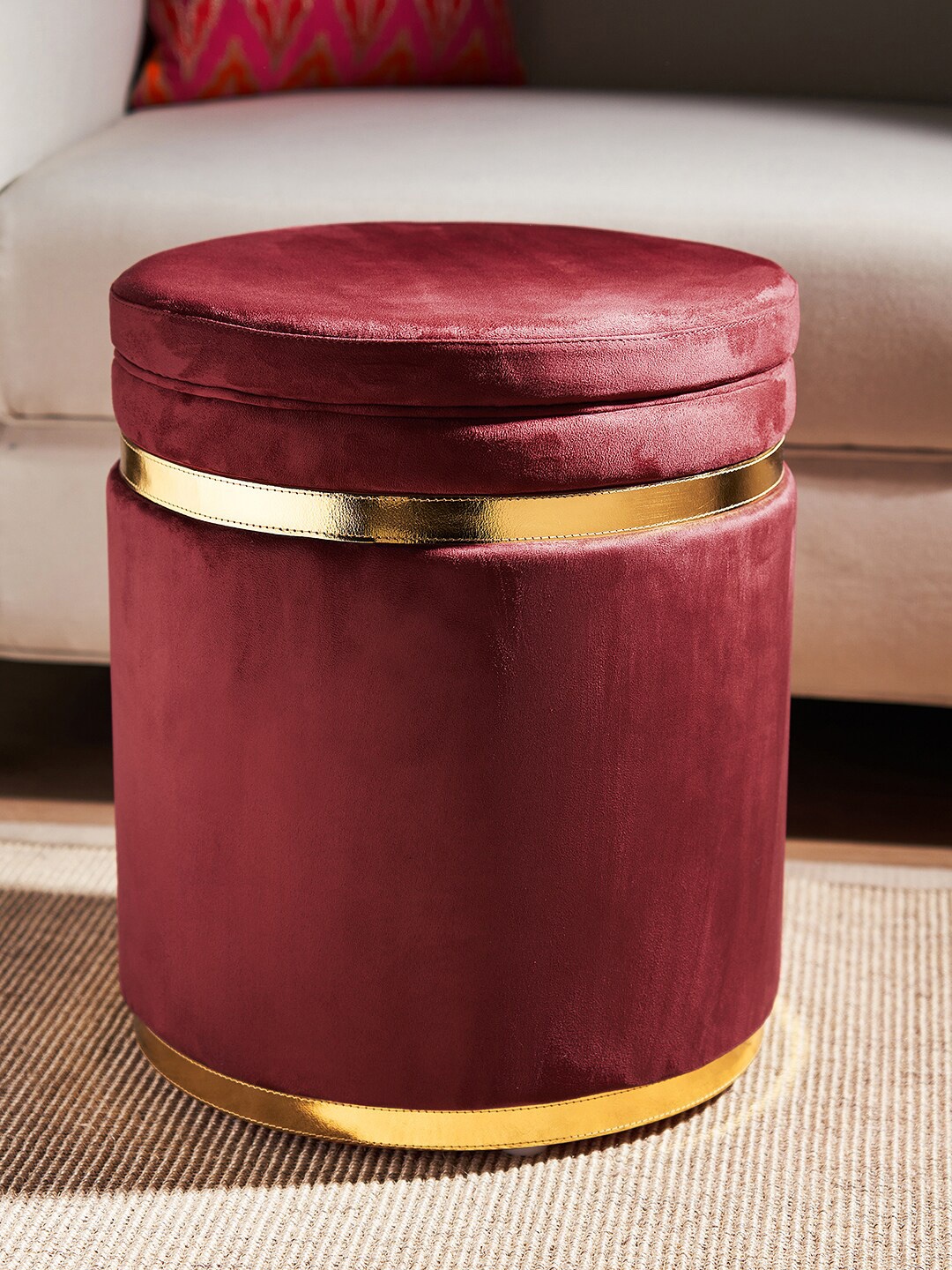 

Pure Home and Living Red Round Velvet Pouffe With Storage Ottomans