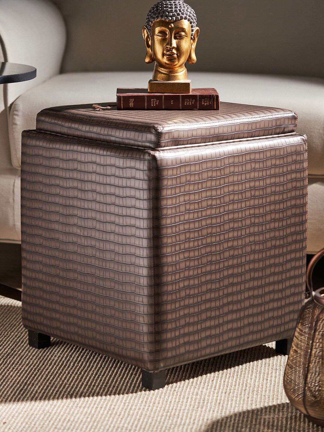 

Pure Home and Living Brown Textured Pouffe With Storage Ottomans