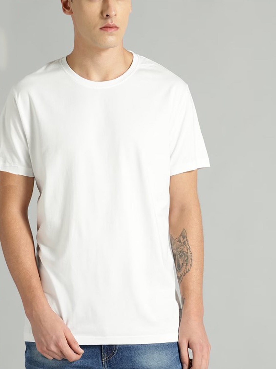 

KAEZRI Round Neck Cotton Casual T-shirt, White