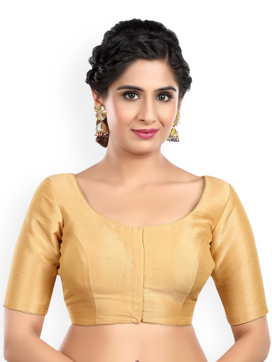 

neckbook Round Neck Silk Saree Blouse, Gold