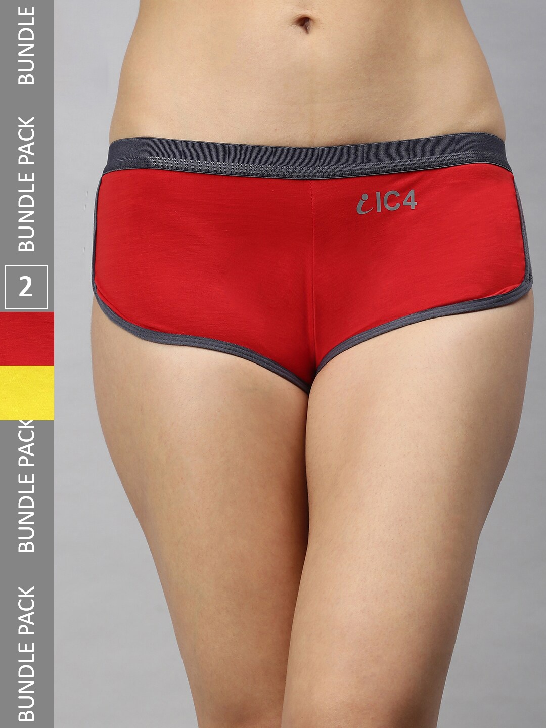 

IC4 Women Pack Of 2 Mid-Rise Boy-Shorts Briefs 0R-Y-1002P2, Red