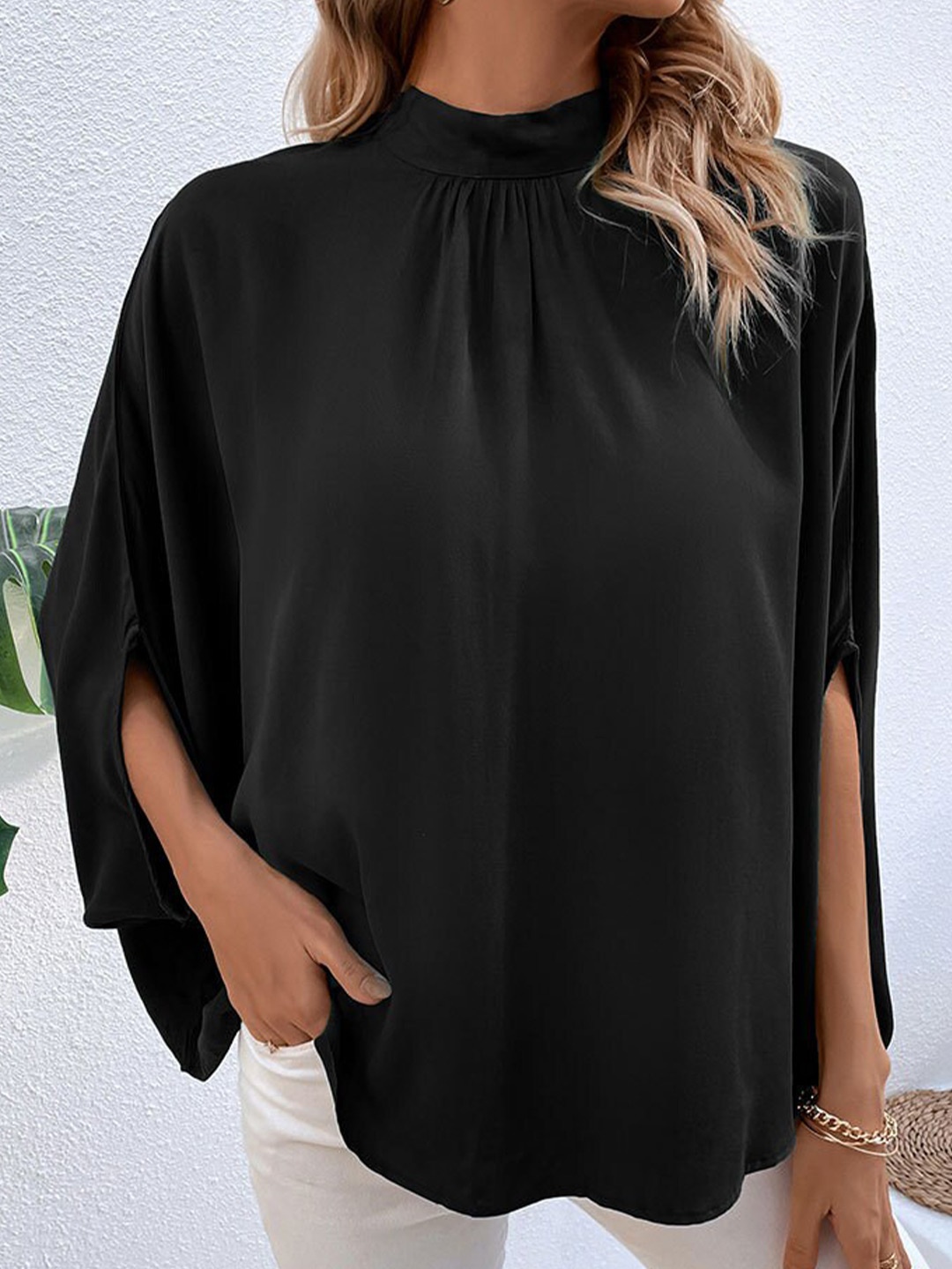 

StyleCast Black High Neck Cape Top