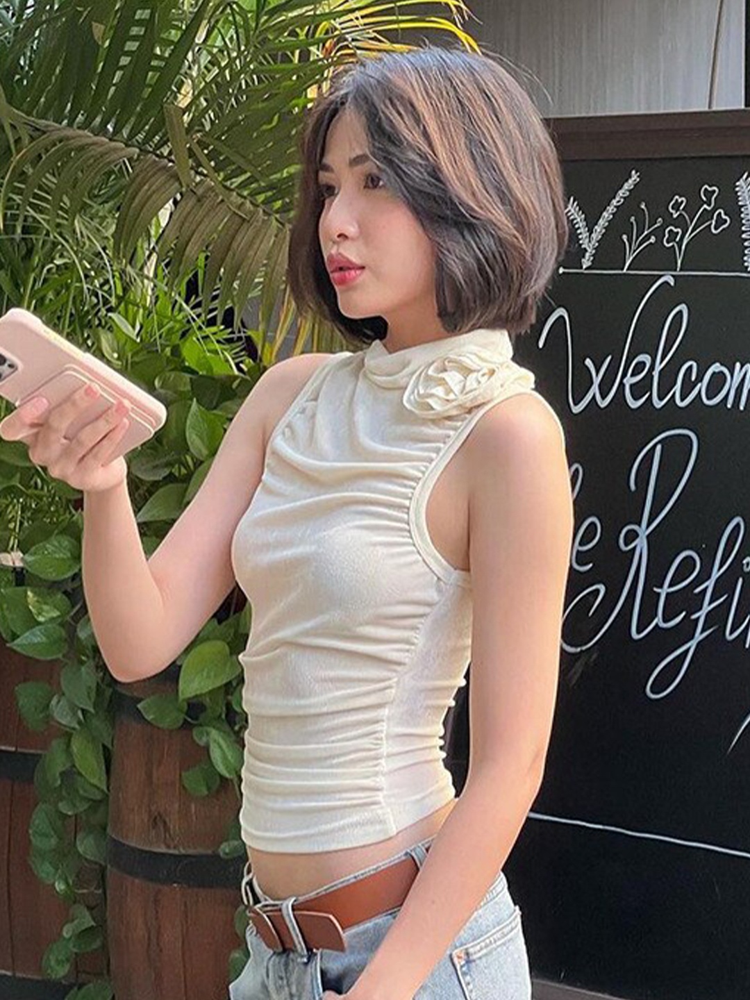 

BoStreet Off White High Neck Top