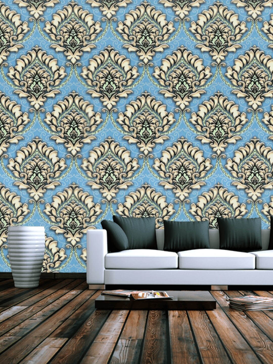 

Jaamso Royals Grey Damask Design Vinyl Self Adhesive Wallpaper