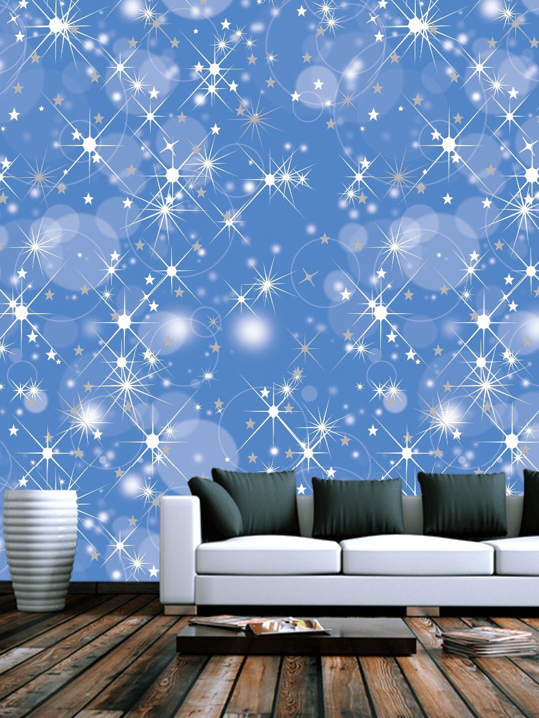 

Jaamso Royals Blue Sparkling Star Print Self Adhesive Wallpaper