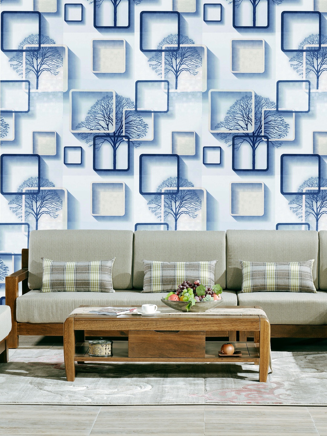 

Jaamso Royals Blue & White Square Design Vinyl Self Adhesive Wallpaper